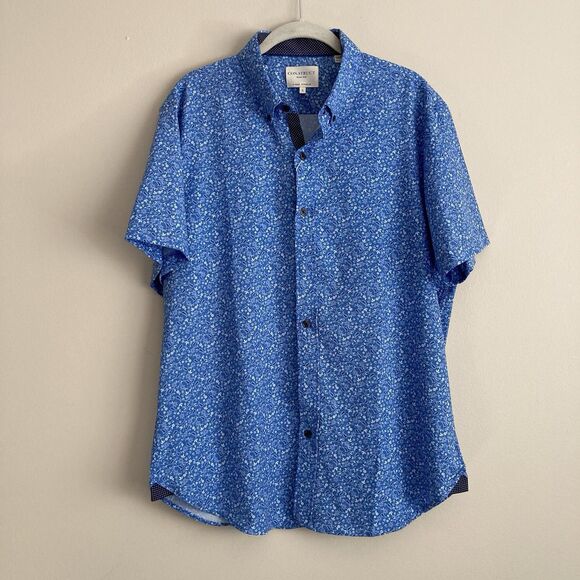Con.Struct Mens Large Blue Paisley 4 way Stretch Slim Fit Button Up Shirt NWT - Picture 1 of 10